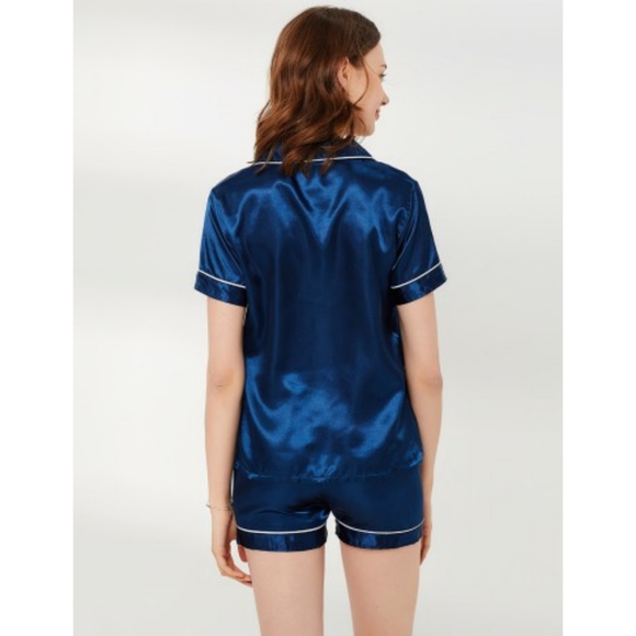 Navy piped trim sleepwear set - Picture 3 of 8